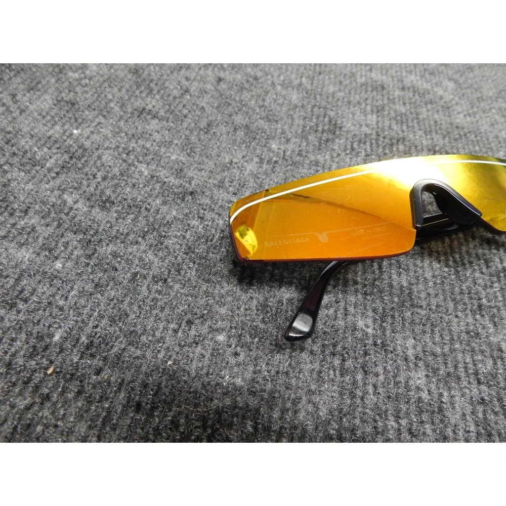 Balenciaga BB0003S 007 Shield Sunglasses Orange Mirrored Lens Italy Black Frame